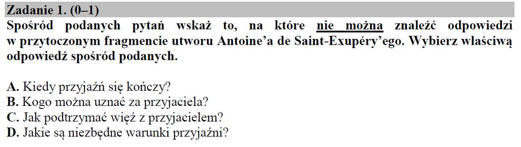 Odpowiedzi do zadań zamieszczonych w arkuszu egzaminu ósmoklasisty z języka polskiego 15 KWIETNIA