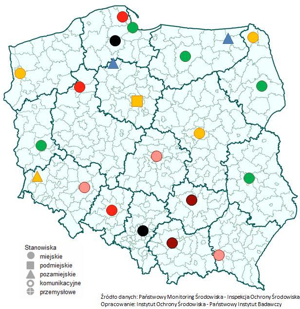 Najniższe stężenie Sa sumy siedmiu WWA na stacjach tła miejskiego uzyskano w Gdańsku (5.2 ng/m 3 ). Suma stężeń WWA >=3.5 <=5.0 >5.0 <=0.0 >0.0 <=5.0 >5.0 <=20.0 >20.0 <=25.0 >25.