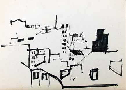 23. Barbara Jonscher (1926 1986) Pejzaż miejski tusz/papier 23 x 32 cm na odwrociu okrągła pieczęć: BARBARA