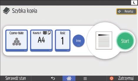 2. Wprowadzenie 1 2 3 4 5 6 DUP462 PL 1. Wybierz tryb koloru. 2. Wybierz kasetę na papier. 3. Wybierz liczbę kopii. 4. Podaj ustawienia kopiowania takie jak kopiowanie dwustronne i łączenie.