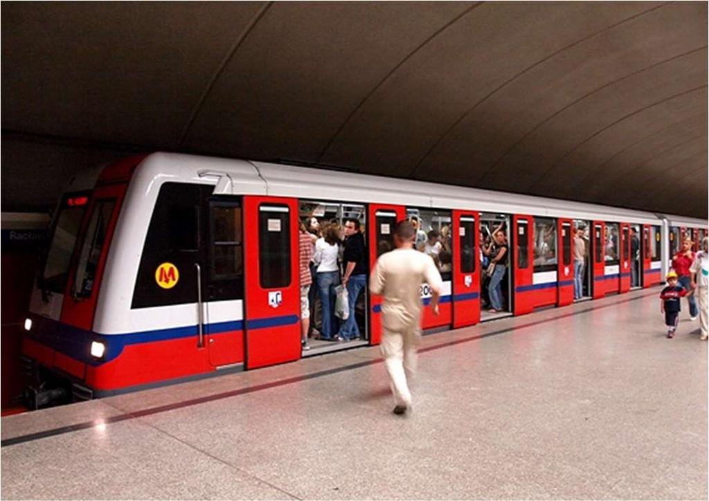 Metro również należy do komunikacji miejskiej (rys. 28). Szyny, po których się przemieszcza, umiejscowione są w tunelach pod ulicami miast.