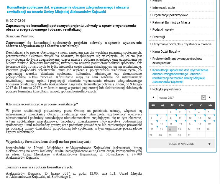 Źródło: Opracowanie własne konsultacyjnego oraz była dostępna na stronach www.aleksandrowkujawski.pl, www. aleksandrowkujawski.pl oraz w siedzibie Urzędu Miasta.