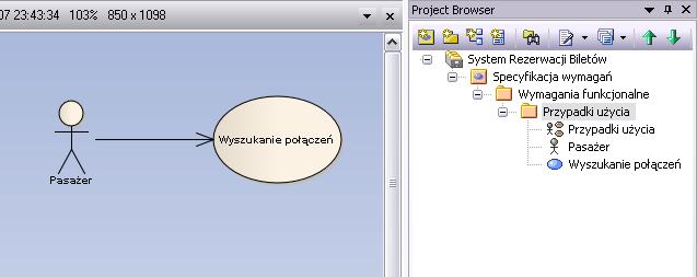 3. Utworzenie diagramu przypadków uŝycia w odpowiednim pakiecie (Rys. 2.2). Rys. 2.2 4. Utworzenie przypadku uŝycia oraz aktora.