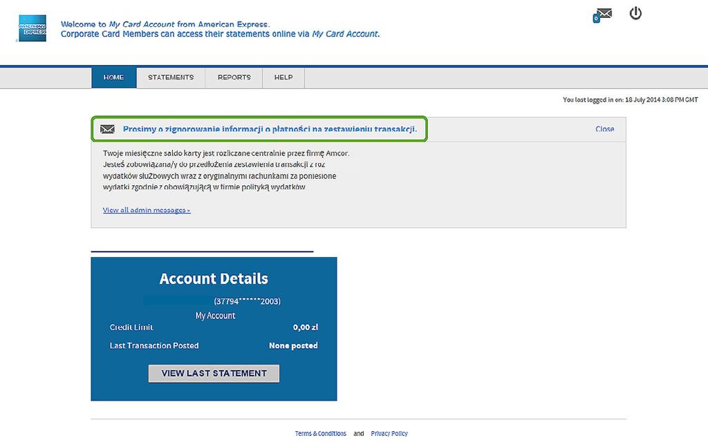 2 Przykładowa Sample message wiadomość from American od American Express Express: dedicated to your Company only: Możesz Click View również all admin odczytać