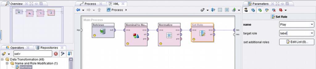 Operator Data Transformaion->Type Conversion ->NominalToNumerical d) Przeprowadź normalizację.