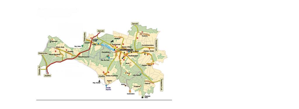 PLAN ORIENTACYJNY kolor czerwony oznacza lokalizację placu zabaw w Wólce
