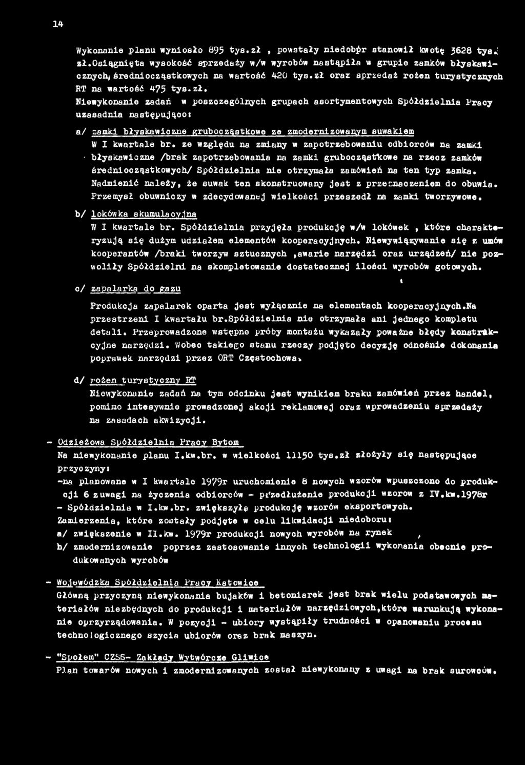 ze względu n zminy w zpotrzeowniu odiorców n zmki łyskwiczne /rk zpotrzeowni n zmki gruocząstkowe n rzecz zmków średniocząstkowych/ Spółdzielni nie otrzymł zmówień n ten typ zmk.