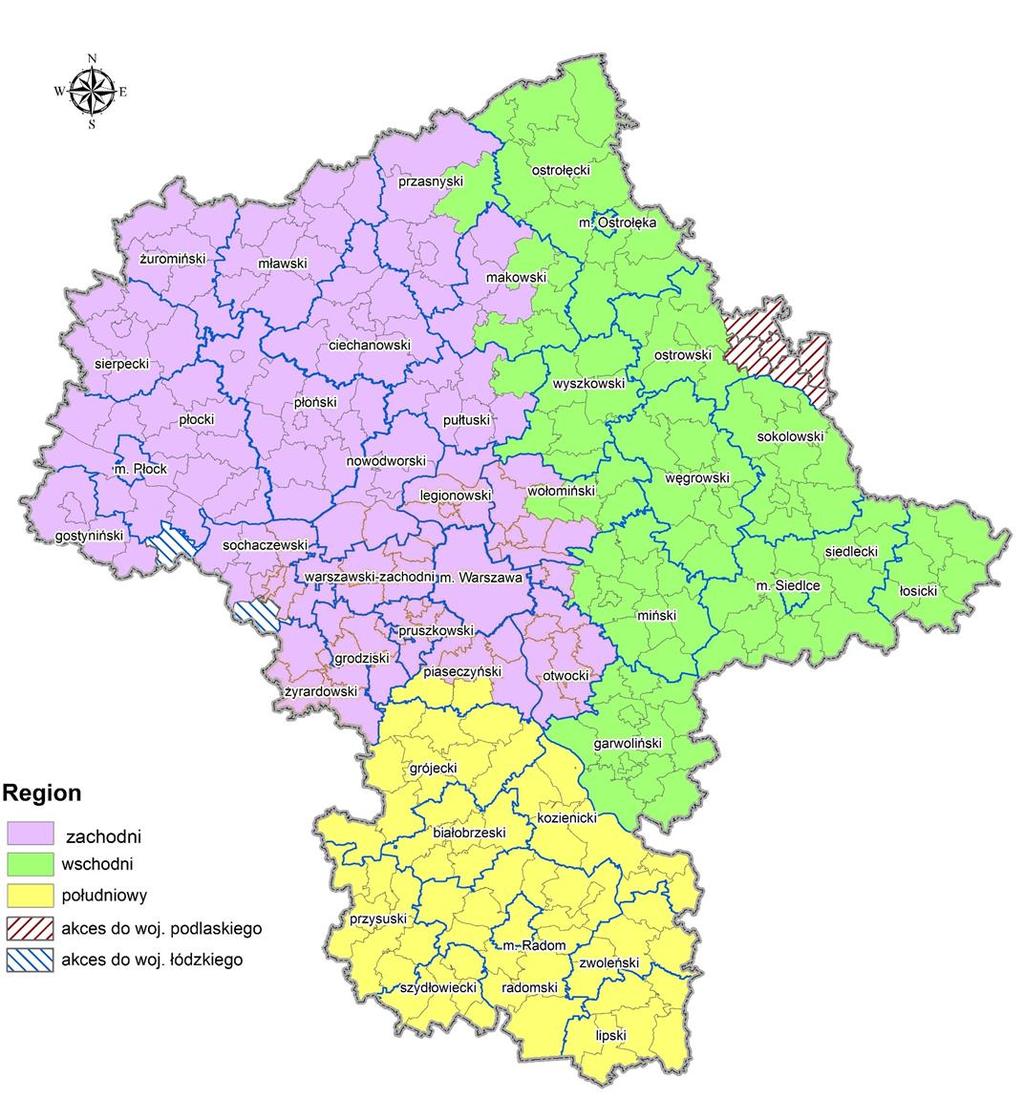 Podział na regiony Województwo mazowieckie podzielono na 5 regionów