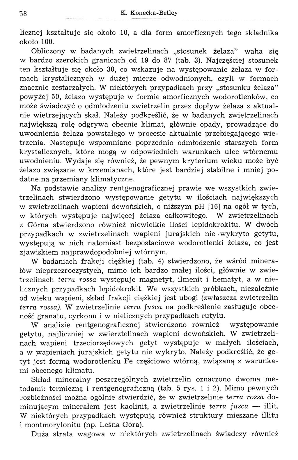 58 К- Konecka-Betley licznej kształtuje się około 10, a dla form amorficznych tego składnika około 100.