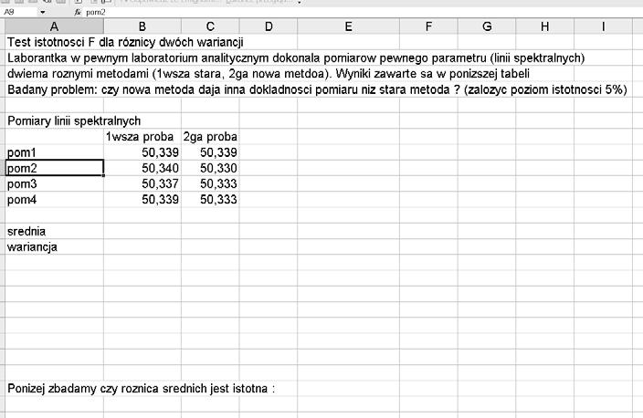 Inne wykorzystanie testu F Przegląd różnych