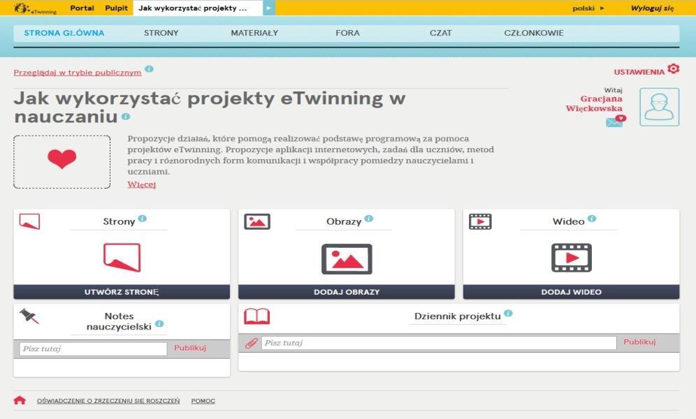 Platforma TwinSpace Przestrzeń do współpracy, komunikacji oraz przechowywania materiałów edukacyjnych wypracowanych podczas