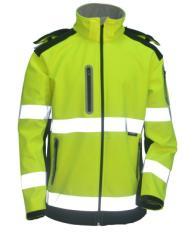 kapturem Vizwell VWJK177YN Wykonane z trójwarstwowego, wodoodpornego i oddychającego materiału Softshell Dwie taśmy odblaskowe dookoła korpusu i na rękawach Wodoodporne zamki na froncie kurtki i na