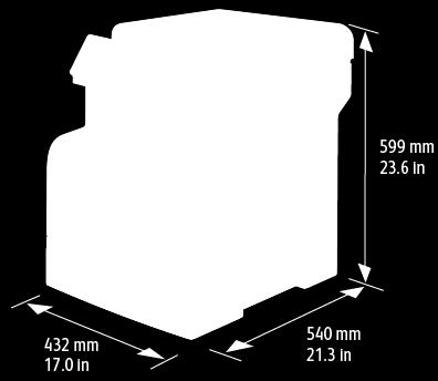 Specyfikacje Specyfikacje fizyczne Ciężar i wymiary Konfiguracja standardowa Konfiguracja z opcjonalnym podajnikiem na 550 arkuszy Szerokość 432 mm (17 cali) 432 mm (17 cali) Głębokość 540 mm (21,3