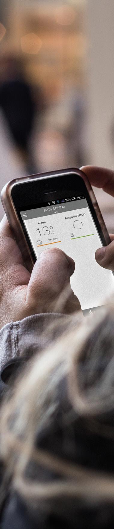 STEROWANIE REKUPERATOREM w SMARTFONIE aplikacją VASCO CLIMATE CONTROL FUNKCJE VASCO CLIMATE CONTROL Programator tygodniowy intensywności wentylacji (biegi 1, 2, 3, tryb automatyczny).