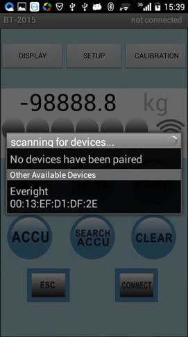 2. Na ekranie telefonu wyświetli się: Naciśnij Scan for device żeby wyszukać pobrane urządzenie.