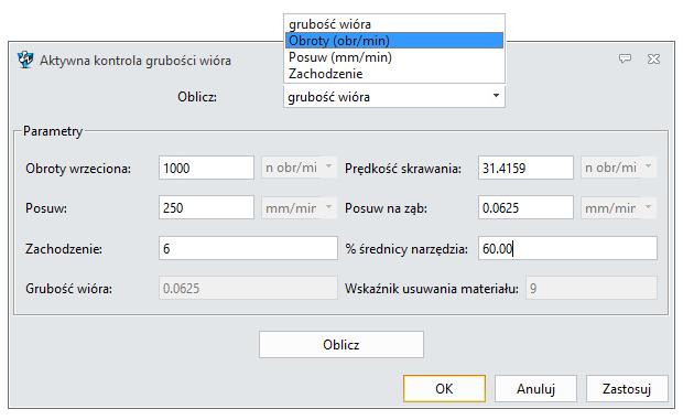 Rysunek 10 Aktywna kontrola grubości wióra Podstawowe parametry