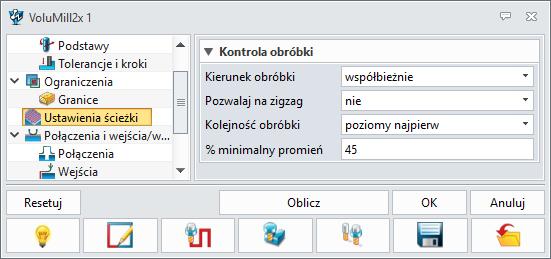 Rysunek 12 Parametry operacji VoluMill zakładka Ustawienia