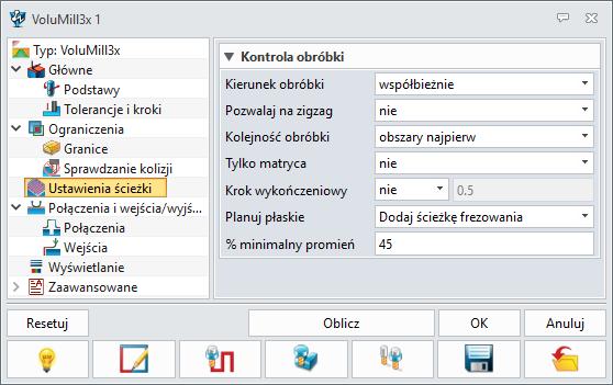 VoluMill 3X Rysunek 21 Parametry operacji VoluMill 3x zakładka Ustawienia ścieżki Tylko matryca: Opcja ta powinna być stosowana podczas obróbki wnęki z materiału o płaskiej powierzchni górnej.