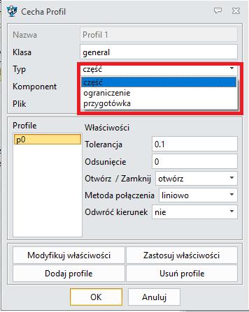 "Ograniczenie" jest ważny tylko w operacji 3X VoluMill. Część: ten typ profilu służy do określenia granicy części.