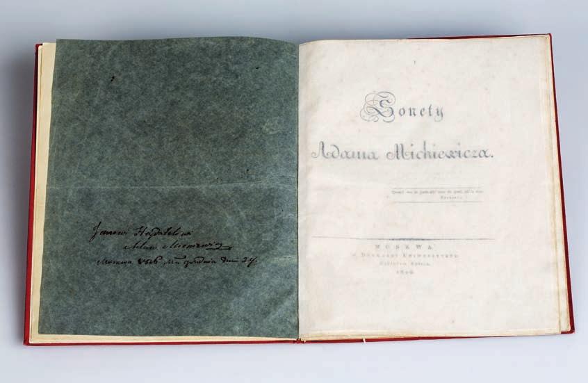 Adam Mickiewicz, Sonety, Moskwa 1826. Egzemplarz z rękopiśmienną dedykacją Adama Mickiewicza dla Jana Heydatela.