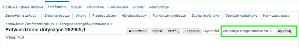 Dostępnych jest kilka filtrów wyszukiwania, przykładowo można wyszukać wszystkie zamówienia które zostały stworzone przez danego zaopatrzeniowca, przykład poniżej: 2.4.