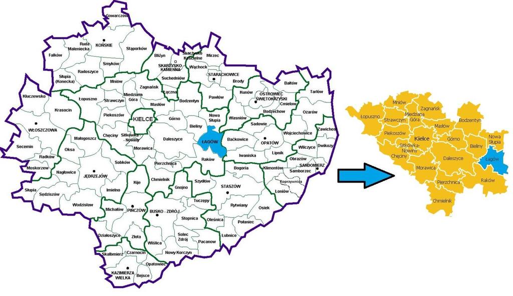 Mapa nr 1 Lokalizacja Gminy Łagów na tle województwa