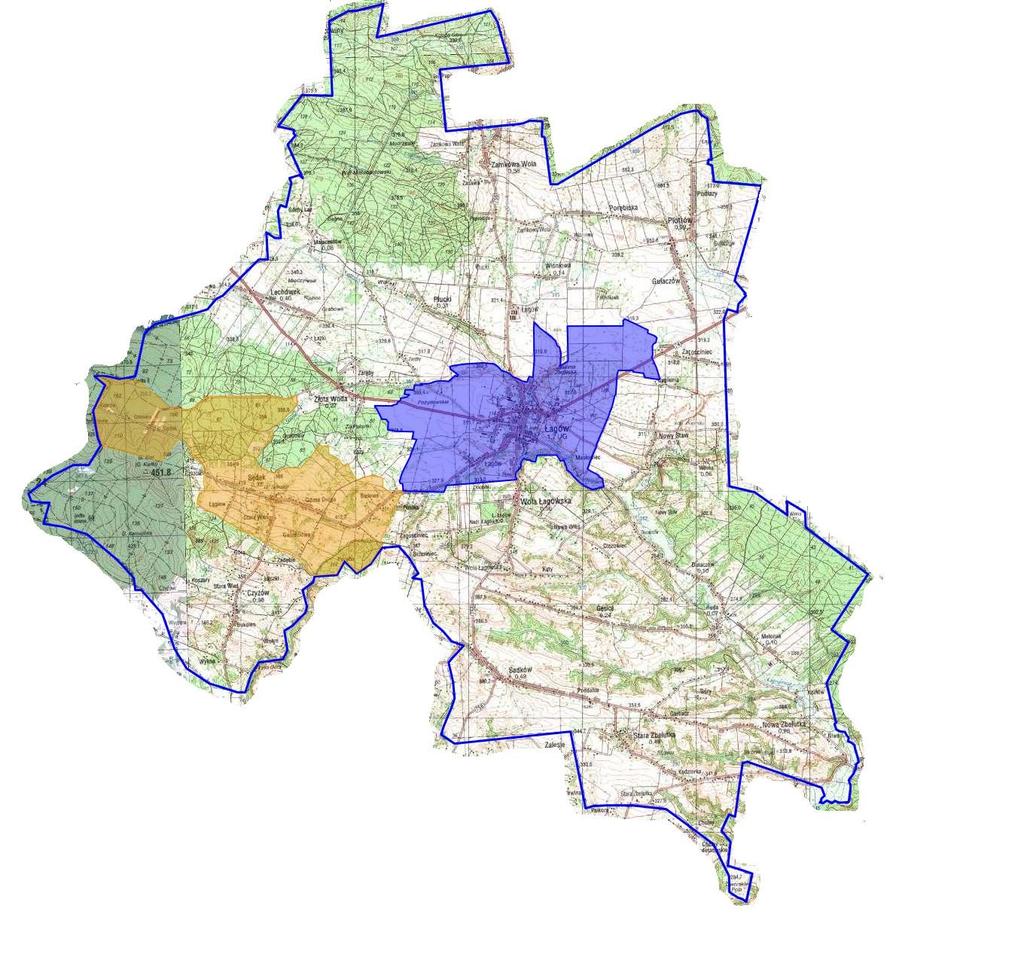 Mapa nr 6 Obszar rewitalizacji obejmujący sołectwo Łagów i Sędek na tle gminy