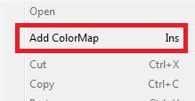 W następnym kroku wybieramy z listy Color Maps i klikamy dwukrotnie lewym przyciskiem myszy. W oknie klikamy prawym klawiszem myszy i wybieramy Add ColorMap.