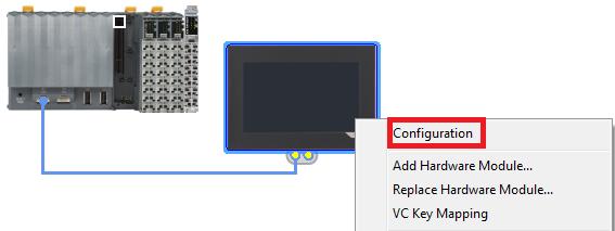 1.1. Podpinanie wizualizacji 1.1.1. Stanowiska z panelem Przechodzimy do System Designera klikając ikonę dodany wcześniej panel i wybieramy Configuration.