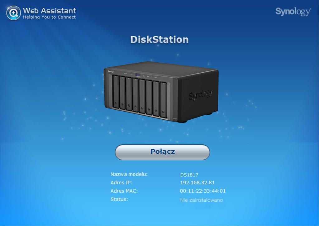 Po zakończeniu instalowania sprzętu zainstaluj na serwerze DiskStation oprogramowanie DiskStation Manager (DSM) system operacyjny firmy Synology działający w przeglądarce.
