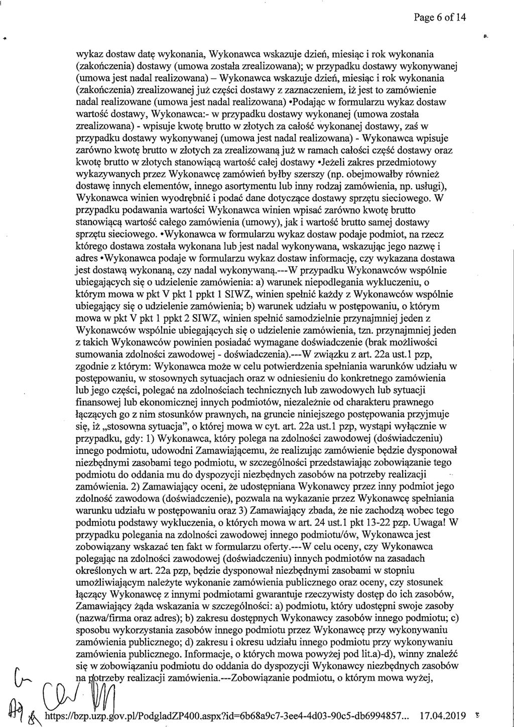 Page 6 of 14 wykaz dostaw dat?