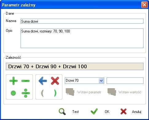 4. Parametr zależny Parametr zależny oprócz nazwy i opisu składa się z równania, które definiujemy za pomocą dołączonego kalkulatora.