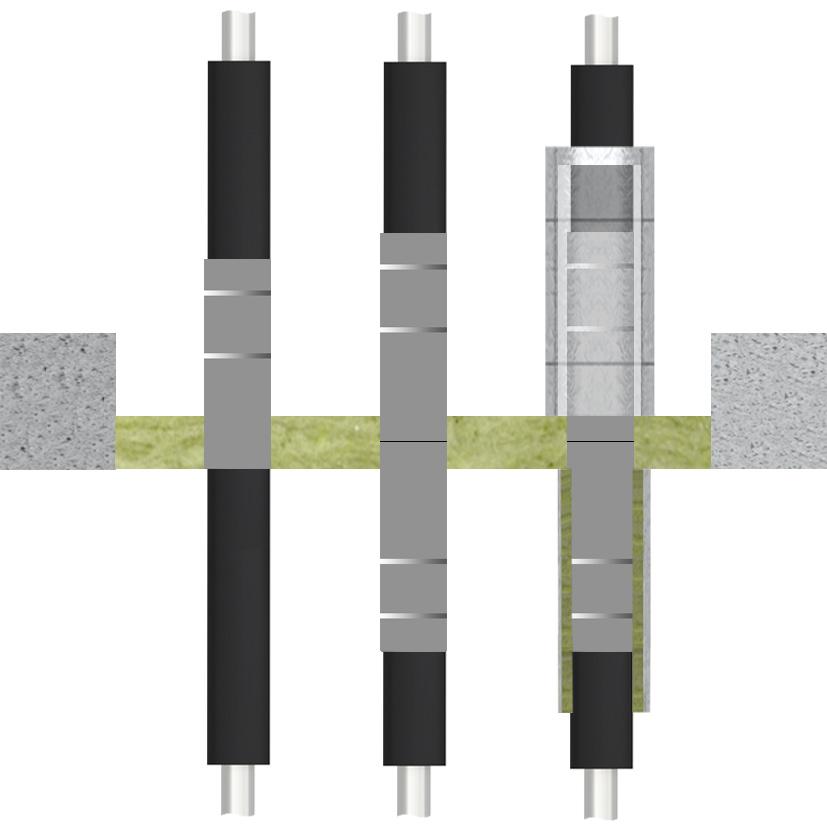 6.5 Rury niepalne z izolacją FEF NH Armaflex strop Rury niepalne z izolacją FEF NH/Armaflex należy owinąć materiałem pęczniejącym PYRO-SAFE DG-CR 1.5 (szerokość 125 mm, grubość 1,5 mm).