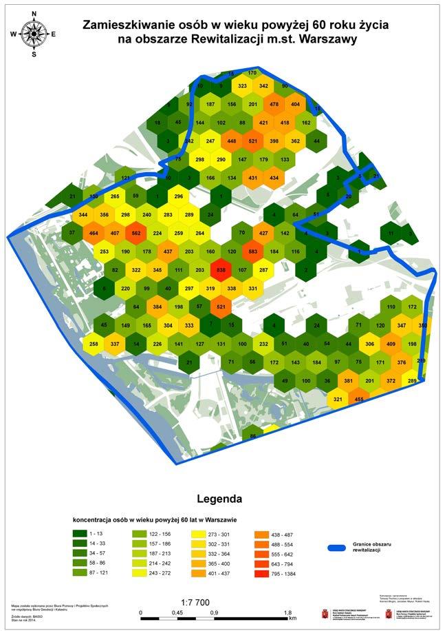 Mapa Liczba osób w wieku powyżej 60 roku życia zamieszkałych na obszarze priorytetowym 4.5.1.1. Praga-Południe Potencjał demograficzny dzielnicy Praga-Południe jest znaczący.