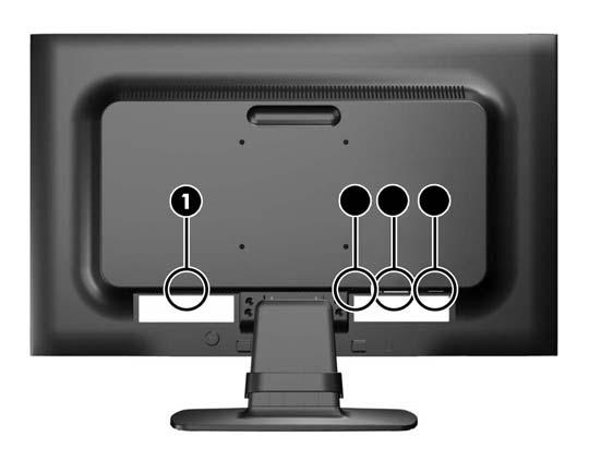 Elementy z tyłu monitora Rysunek 2-2 Elementy z tyłu monitora Element 1 Gniazdo zasilania z sieci elektrycznej 2 Złącze audio (wybrane modele) 3 Gniazdo DVI-D (wybrane modele) Funkcja Umożliwia