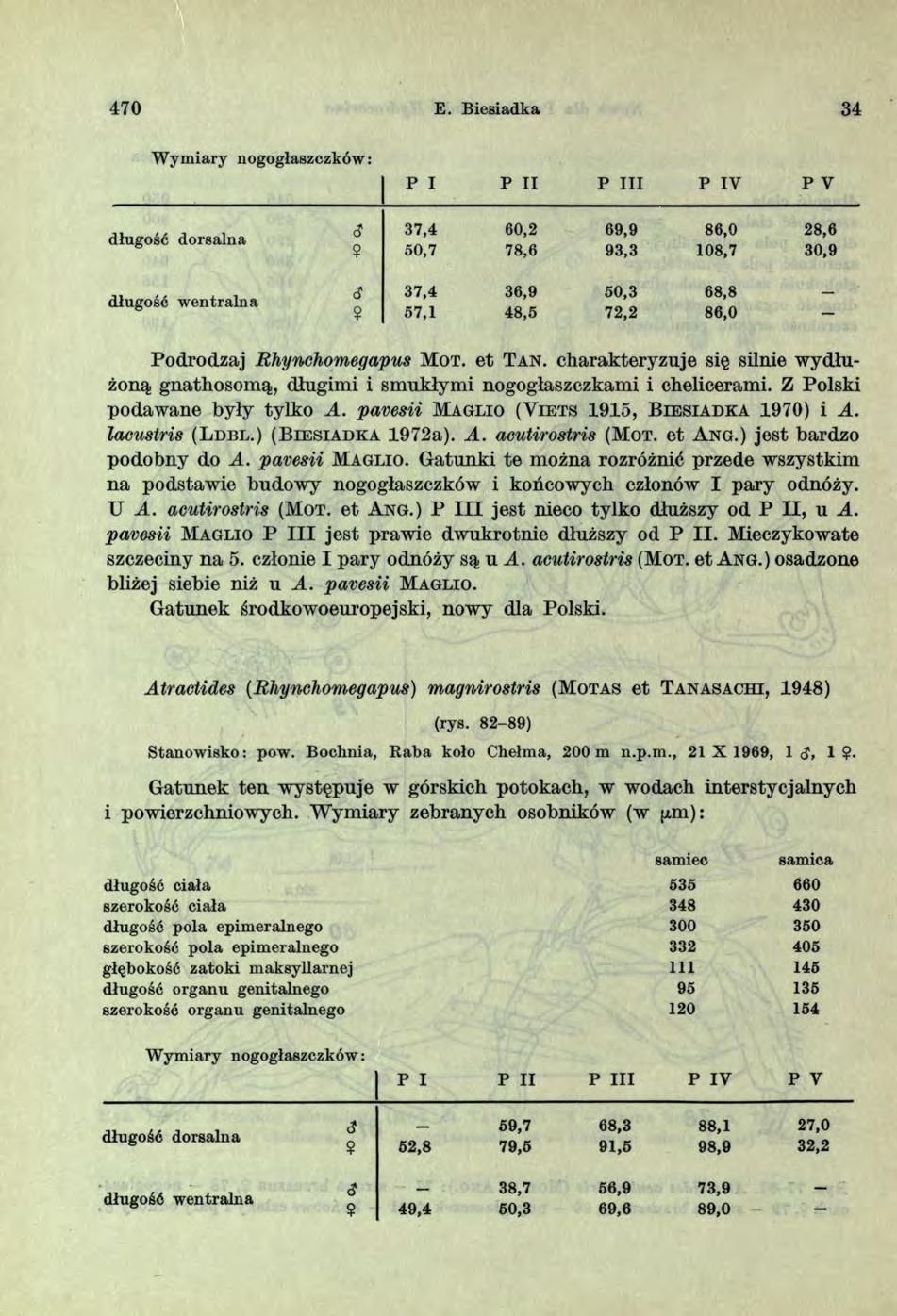 470 E. Biesiadka 34 W ym iary nogogłaszczków: P I P II P I II P IV P V długość dorsalna c?