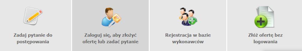 Złożenie oferty bez logowania 1) Należy kliknąć w zakładkę Postępowania, w wyniku czego zostanie rozwinięta następująca belka: 2) W dalszej kolejności należy kliknąć na zakładkę