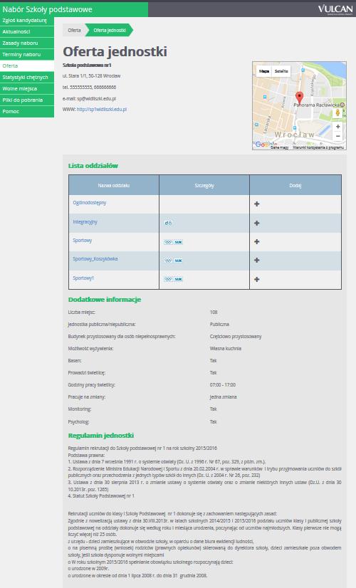 Przeglądanie oferty edukacyjnej szkół podstawowych Przy każdej jednostce w kolumnie Szczegóły widoczne są ikony prezentujące szczegółowe informacje: - oznacza przeznaczenie wiekowe oddziałów w