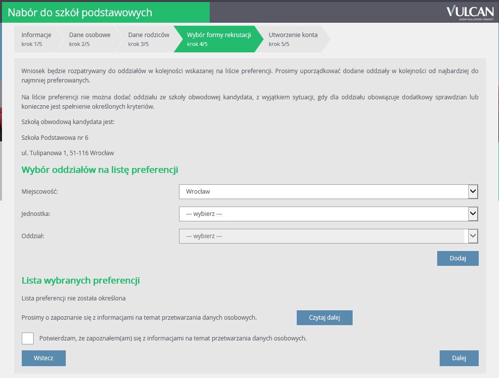 Przeglądanie oferty edukacyjnej szkół podstawowych Szczegółowy opis wyboru preferencji został przedstawiony w kroku 3 patrz: Wybór preferencji.