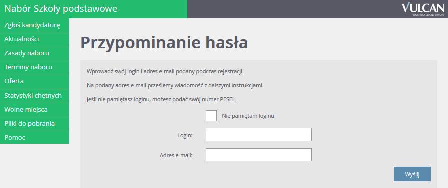 Przeglądanie oferty edukacyjnej szkół podstawowych Po wypełnieniu pól formularza przypomnienia hasła, na podany adres zostanie wysłany mail z linkiem do zmiany hasła.