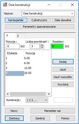 4 (a) Okno definicji osi. Rys.5. Definicja osi konstrukcji. (b) Widok osi konstrukcji. (a) Definicja przekroju belki. (b) Definicja przekroju słupa. Rys.6.