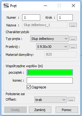 3. GEOMETRIA RAMY 5 (a) Okno definicji dla słupów. (b) Okno definicji dla belek. Rys.7.