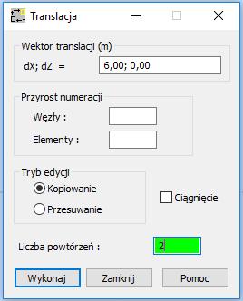 żelbetowa o przekroju B R 30x50, nie zaznaczamy opcji Ciągnięcie, a współrzędnymi są