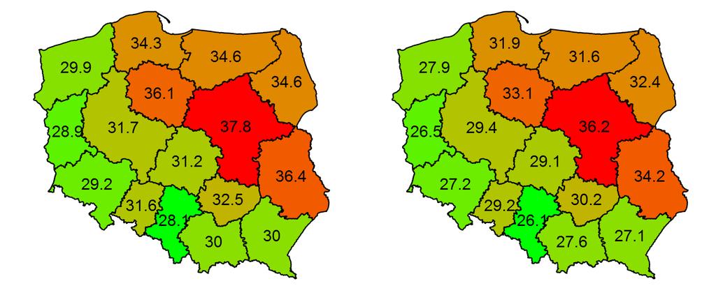 36 Wpływ na nierówności Szacunki redukcji wartości współczynnika GINI w podziale na