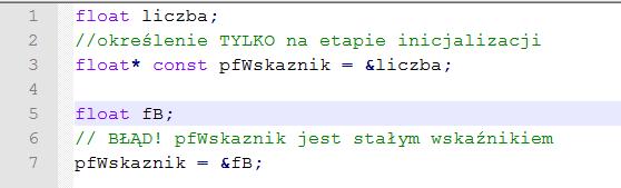 Typ wskaźnikowy Nazwa 1 typ* zwykły wskaźnik 2 const typ* wskaźnik na stałą Dostęp do pamięci odczyt i zapis tylko odczyt