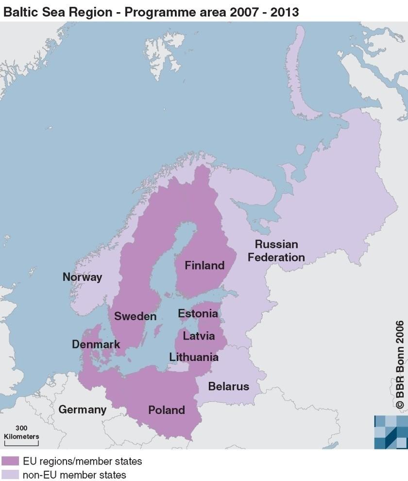 West-BSR: Niemcy (7 landów) Dania (cały kraj) Szwecja (cały kraj) Finlandia (cały kraj) East-BSR Estonia (cały kraj) Łotwa