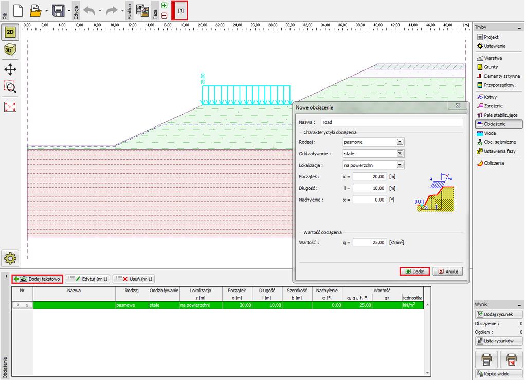 Kolejnym krokiem będzie zdefiniowanie nowego obciążenia od drogi.