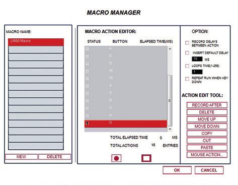 OPROGRAMOWANIE MANAGER MACRO I Przypisywanie makr Dzięki Managerowi Macro może zostać uruchomiona idealnie zsynchronizowana w czasie sekwencja komend poprzez jeden przycisk myszy.