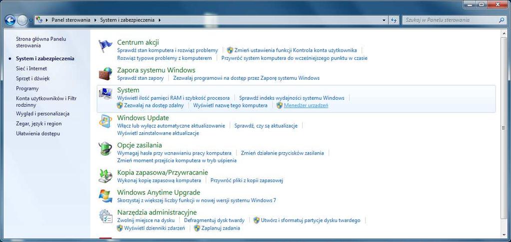 Należy uruchomić ikonę "System" w "Panelu sterowania" (Rys. VI.2.1 i Rys. VI.2.2). Rys. VI.2.1 Proces konfiguracji komputera PC Rys.