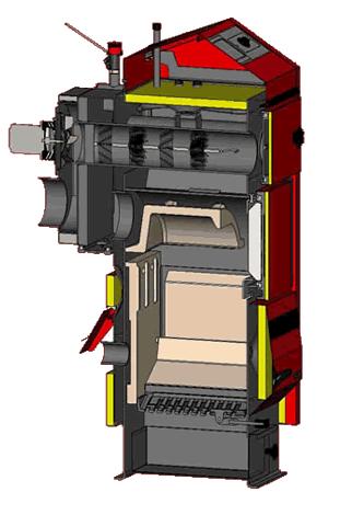 W dolnej części pod komorą spalania, wyposażonej w mechanizm rusztowania ułatwiający usuwanie popiołu, umieszczony jest dużej pojemności popielnik.